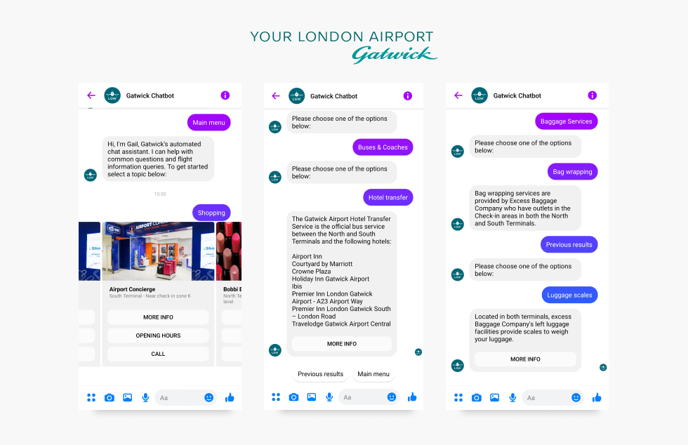 Chatbot Example for Airport: Gatwick's Airport Assistant “Gail”